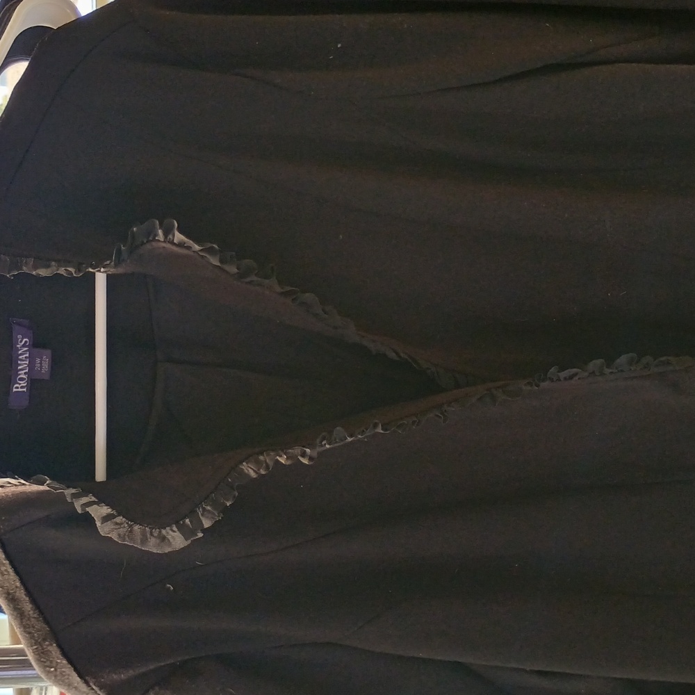 Roaman's Black Blazer with Ruffle Trim